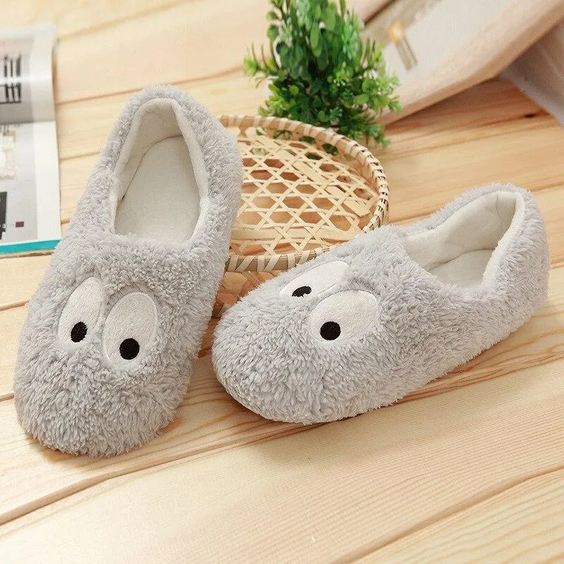 Autumn Winter Women's Lovely Large Eyes Soft Soled Cotton Flat Home Slippers