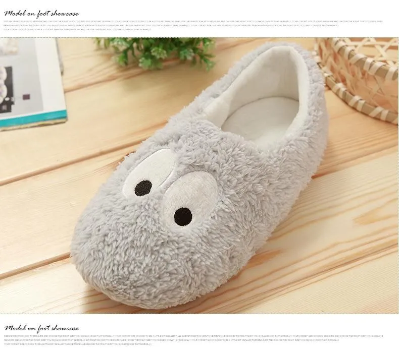 Autumn Winter Women's Lovely Large Eyes Soft Soled Cotton Flat Home Slippers