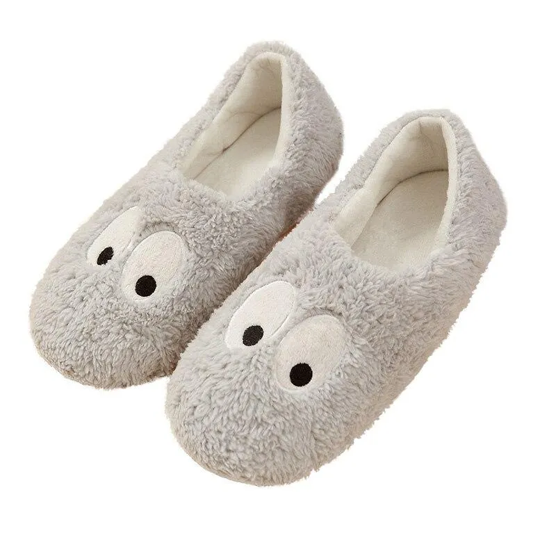 Autumn Winter Women's Lovely Large Eyes Soft Soled Cotton Flat Home Slippers