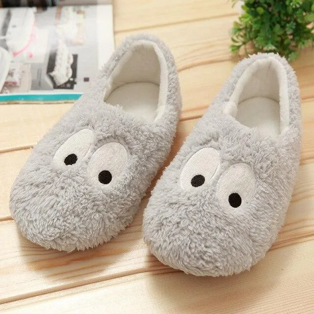 Autumn Winter Women's Lovely Large Eyes Soft Soled Cotton Flat Home Slippers