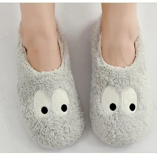 Autumn Winter Women's Lovely Large Eyes Soft Soled Cotton Flat Home Slippers