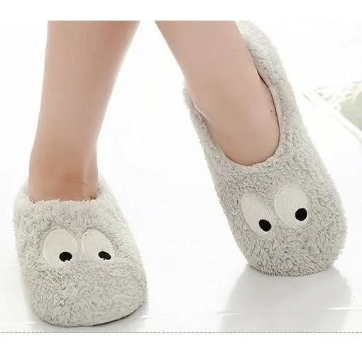 Autumn Winter Women's Lovely Large Eyes Soft Soled Cotton Flat Home Slippers