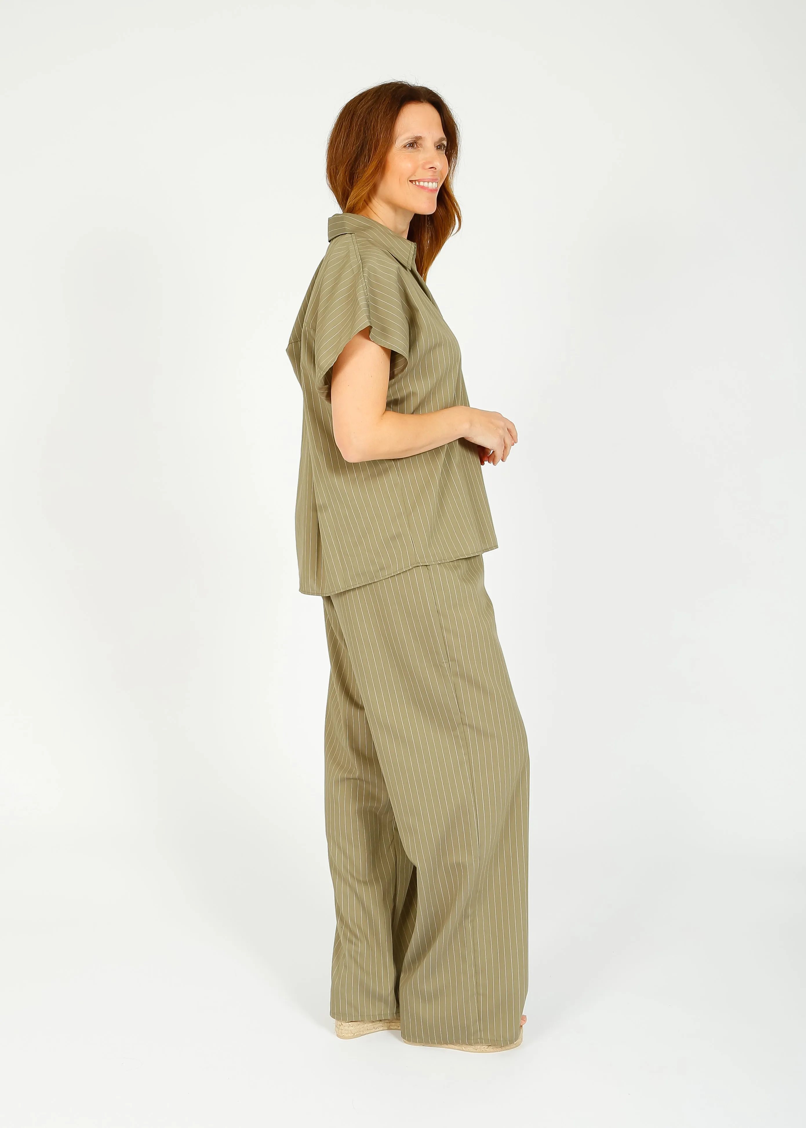 AV Oaky 10 Striped Trousers in Olive Raye