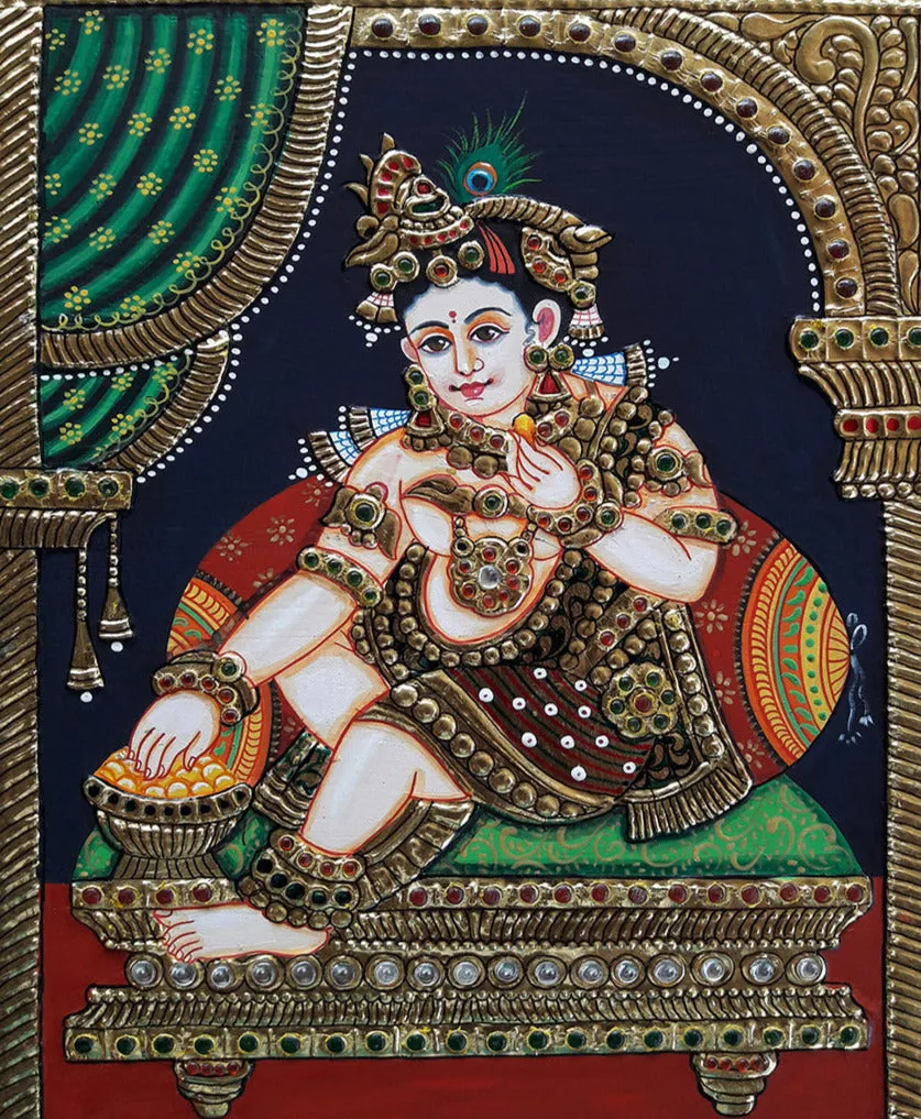 Baal Krishna Leela, Tanjore Painting by Sanjay Tandekar