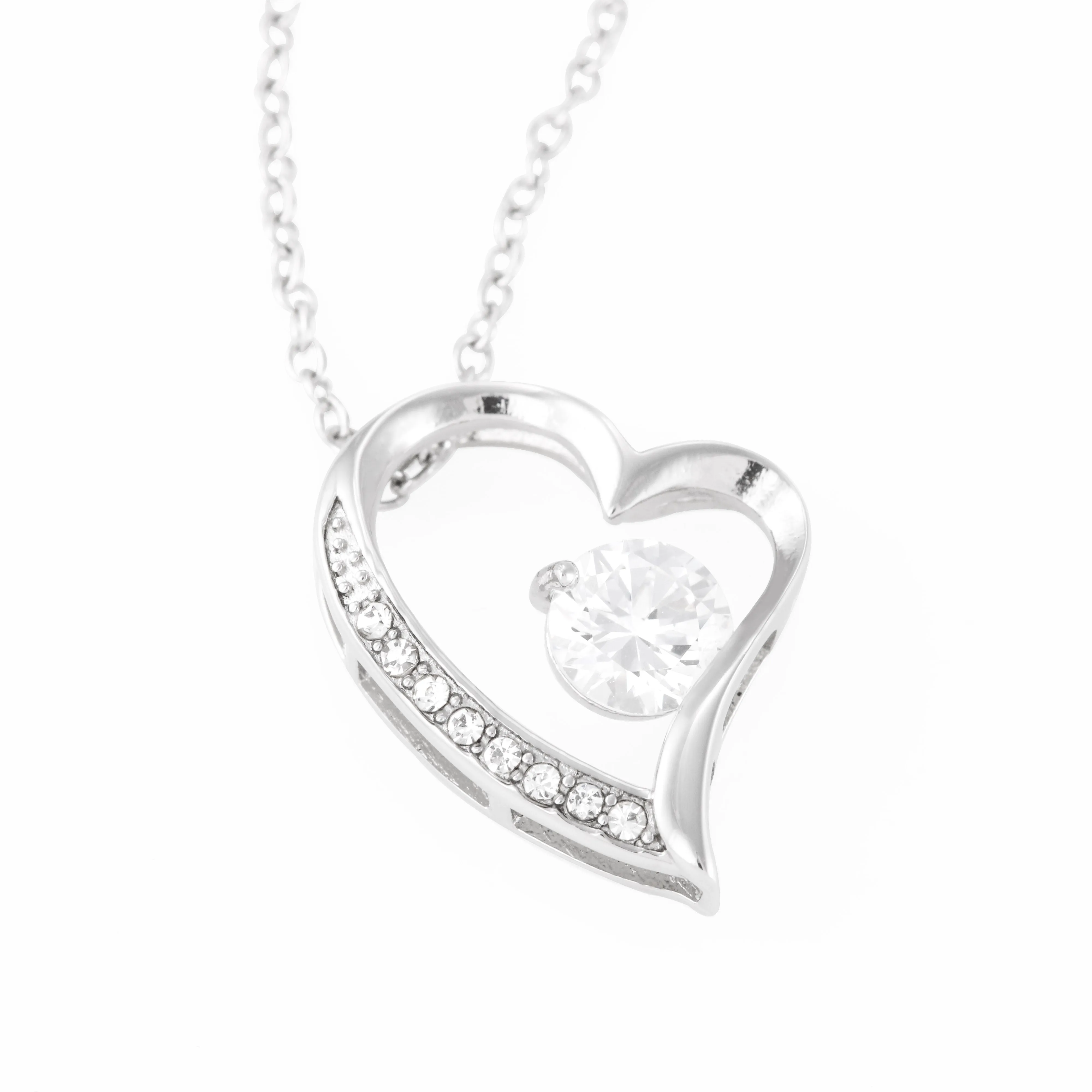 Beautiful Cubic Zirconia Heart LOVE Necklace With Mom To Daughter Together Forever Message Card