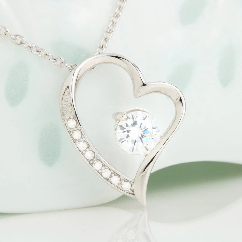 Beautiful Cubic Zirconia Heart LOVE Necklace With Mom To Daughter Together Forever Message Card