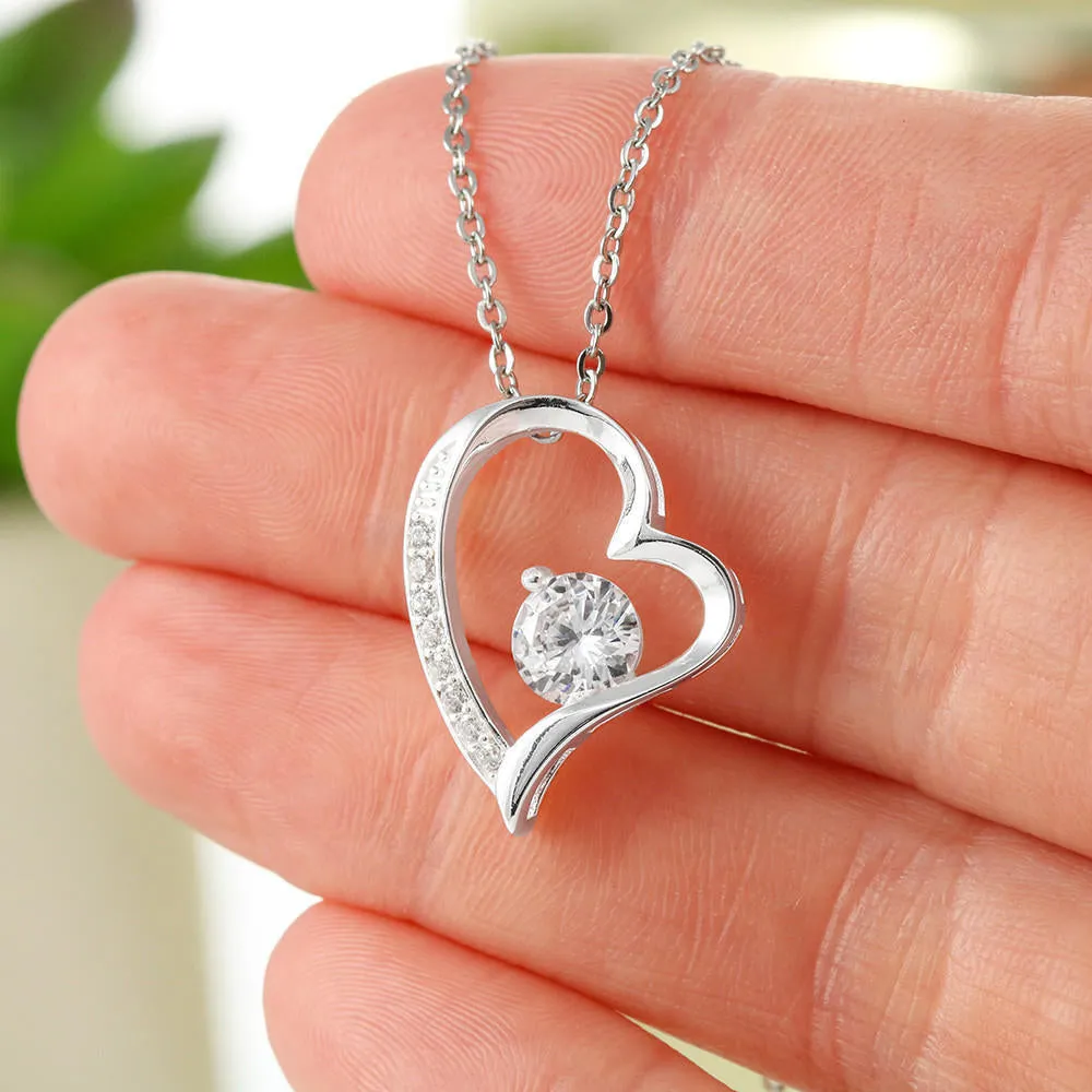 Beautiful Cubic Zirconia Heart LOVE Necklace With Mom To Daughter Together Forever Message Card