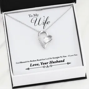 Beautiful Cubic Zirconia LOVE Necklace With Husband To Wife "Led Me Straight To You" Message Card