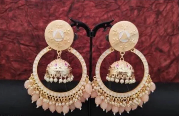 Beautiful Meenakari Earrings - Light Orange