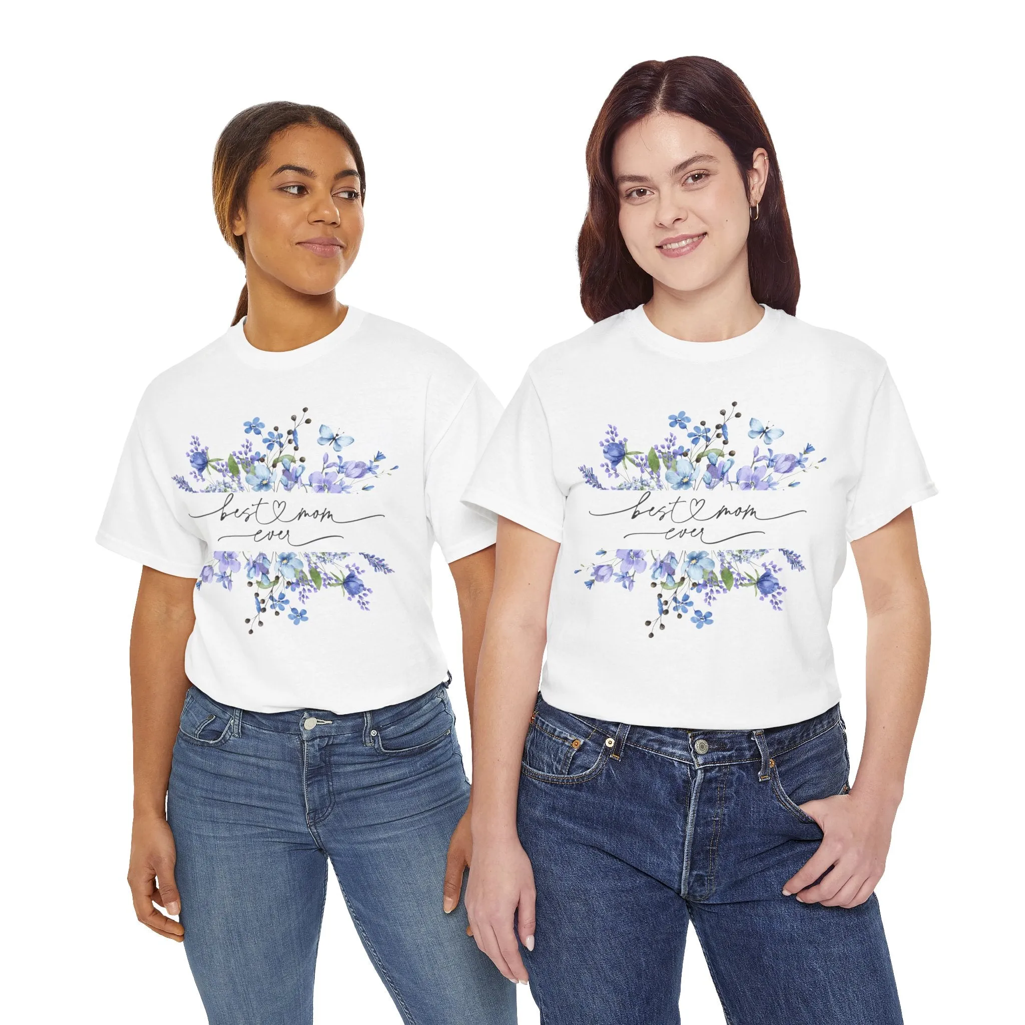 Best Mom Blue floral - Unisex Heavy Cotton Tee