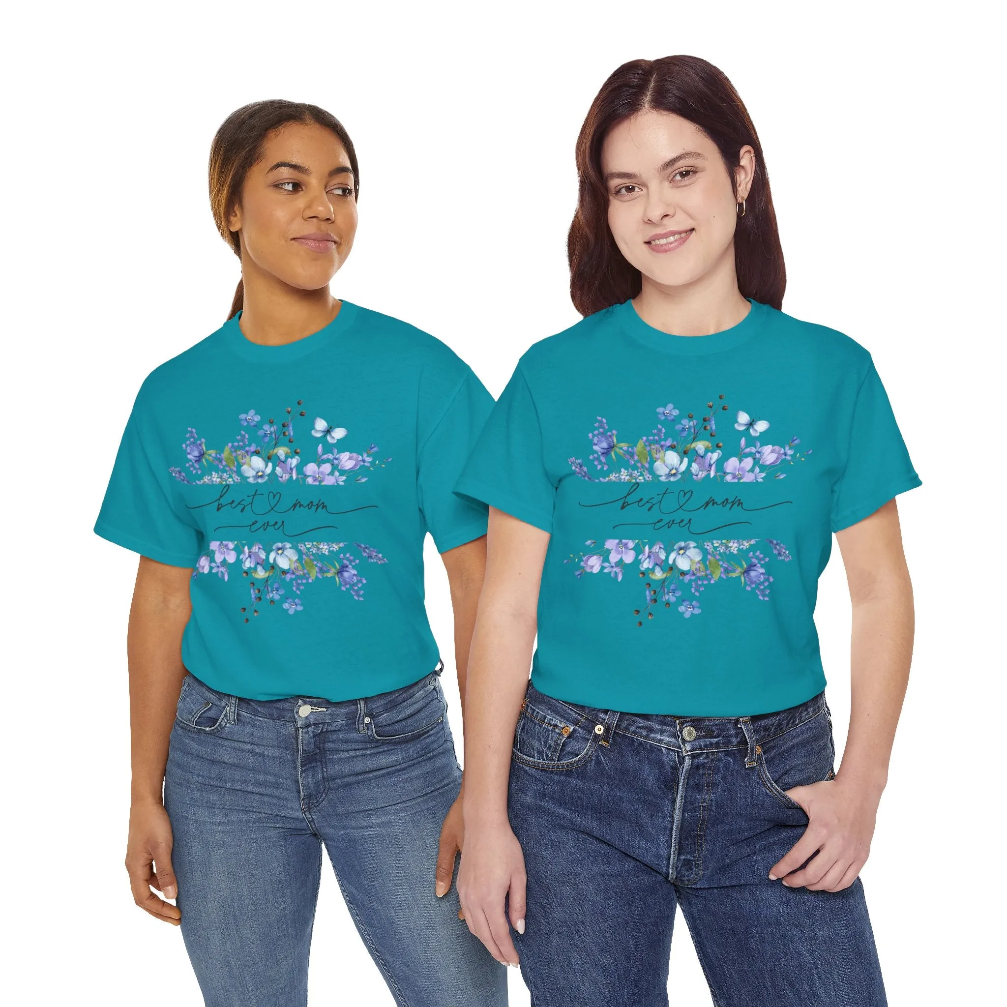 Best Mom Blue floral - Unisex Heavy Cotton Tee