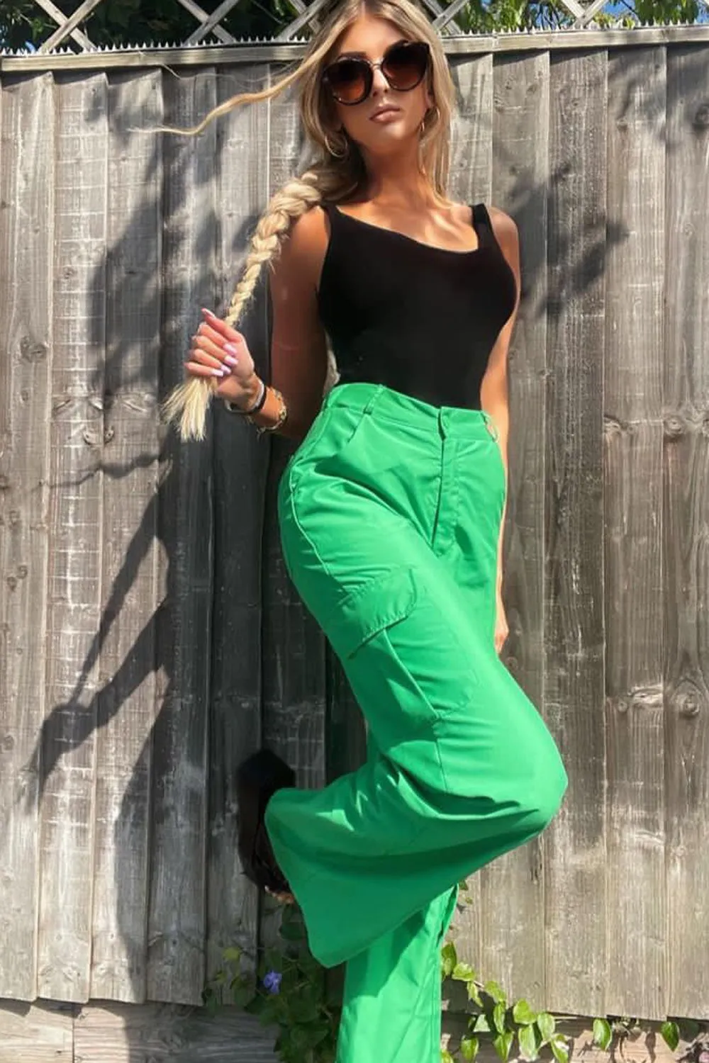 Bianca Green Pocket Detail Wide Leg Cargo Trousers