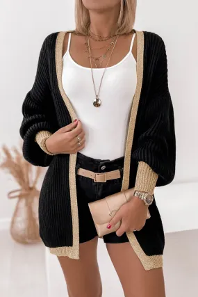 Black Contrast Trim Open Front Cardigan Top