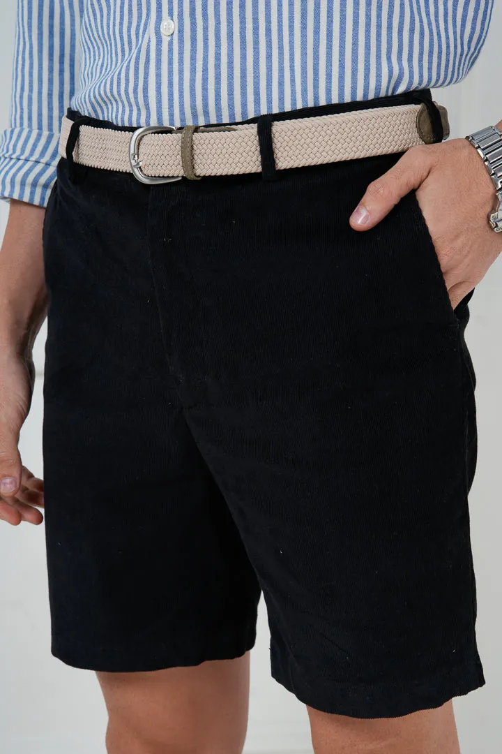 Black Corduroy Stretch Chino Shorts