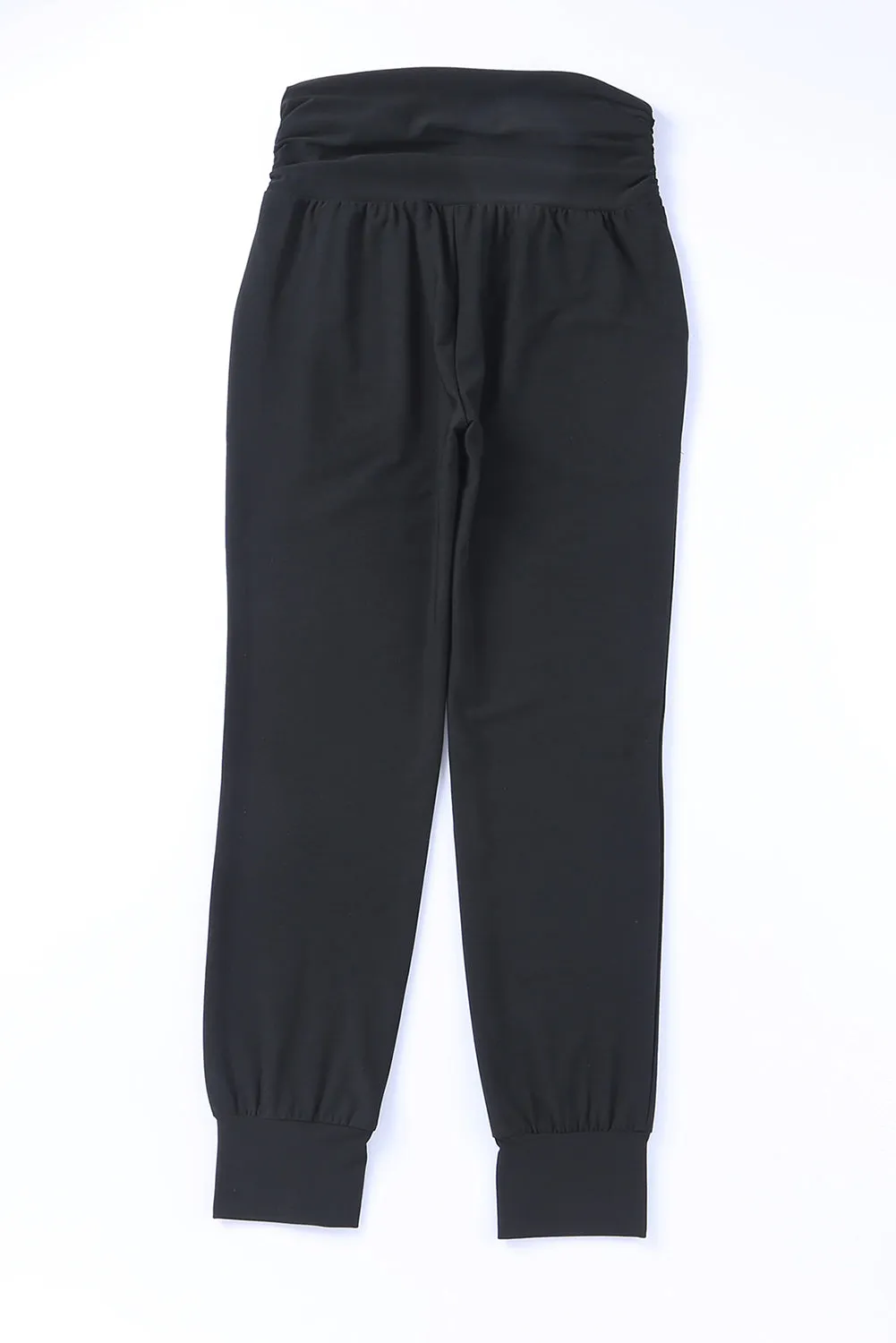 Black High Waist Pleated Pocketed Leggings