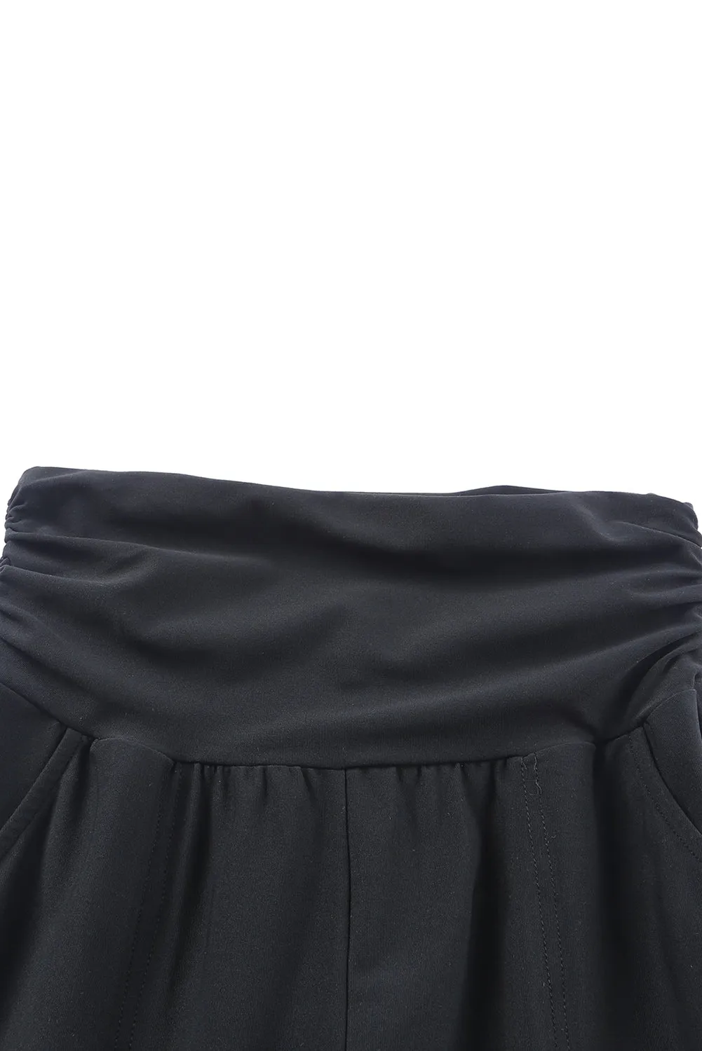 Black High Waist Pleated Pocketed Leggings