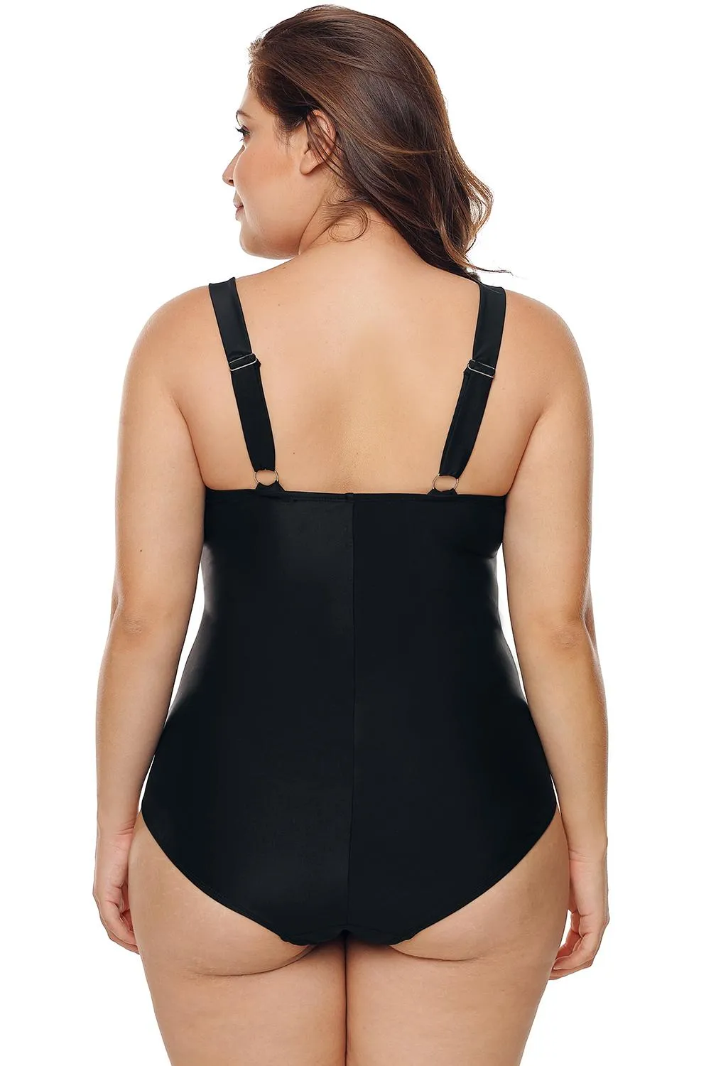 Black Hollow-out Plus Size One Piece Swim Suit