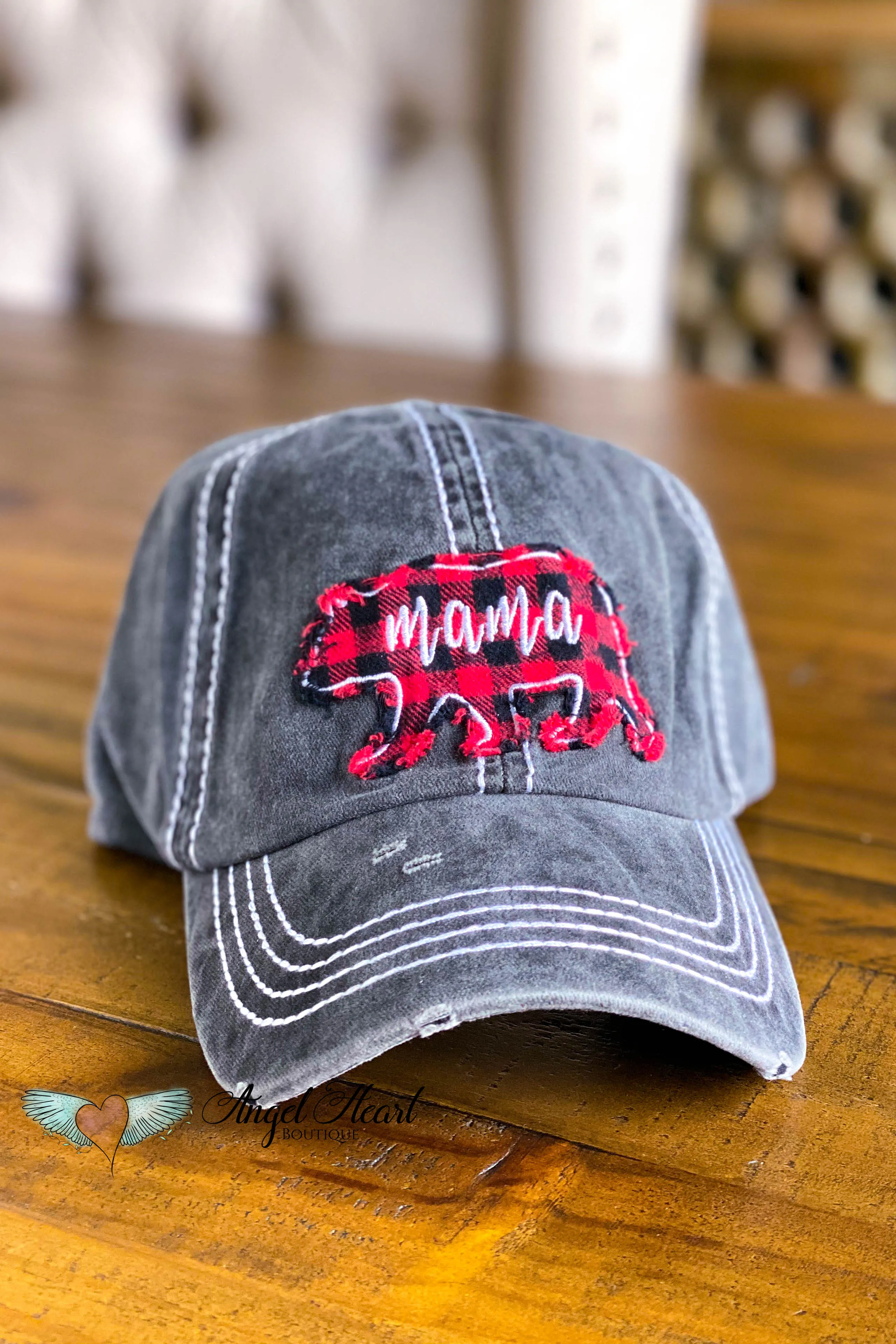 Black Mama Bear Hat -  Plaid