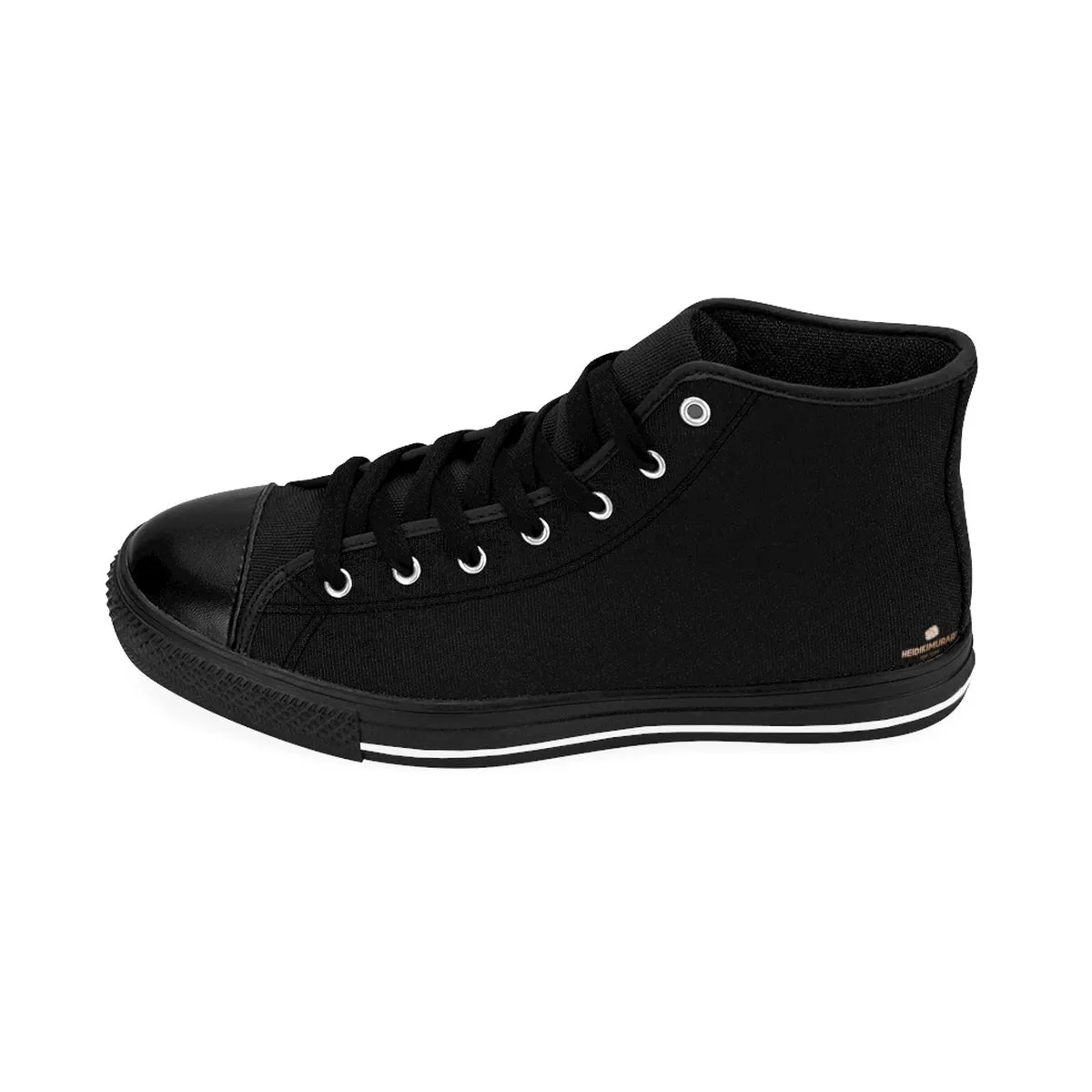 Black Solid Color Women's Sneakers, Modern Minimalist High Top Designer Running Shoes