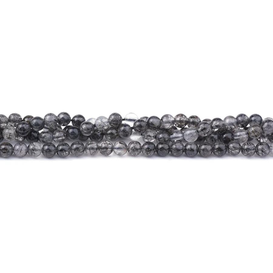 Black Tourmalinated Quartz 4mm Round - 15-16 Inch