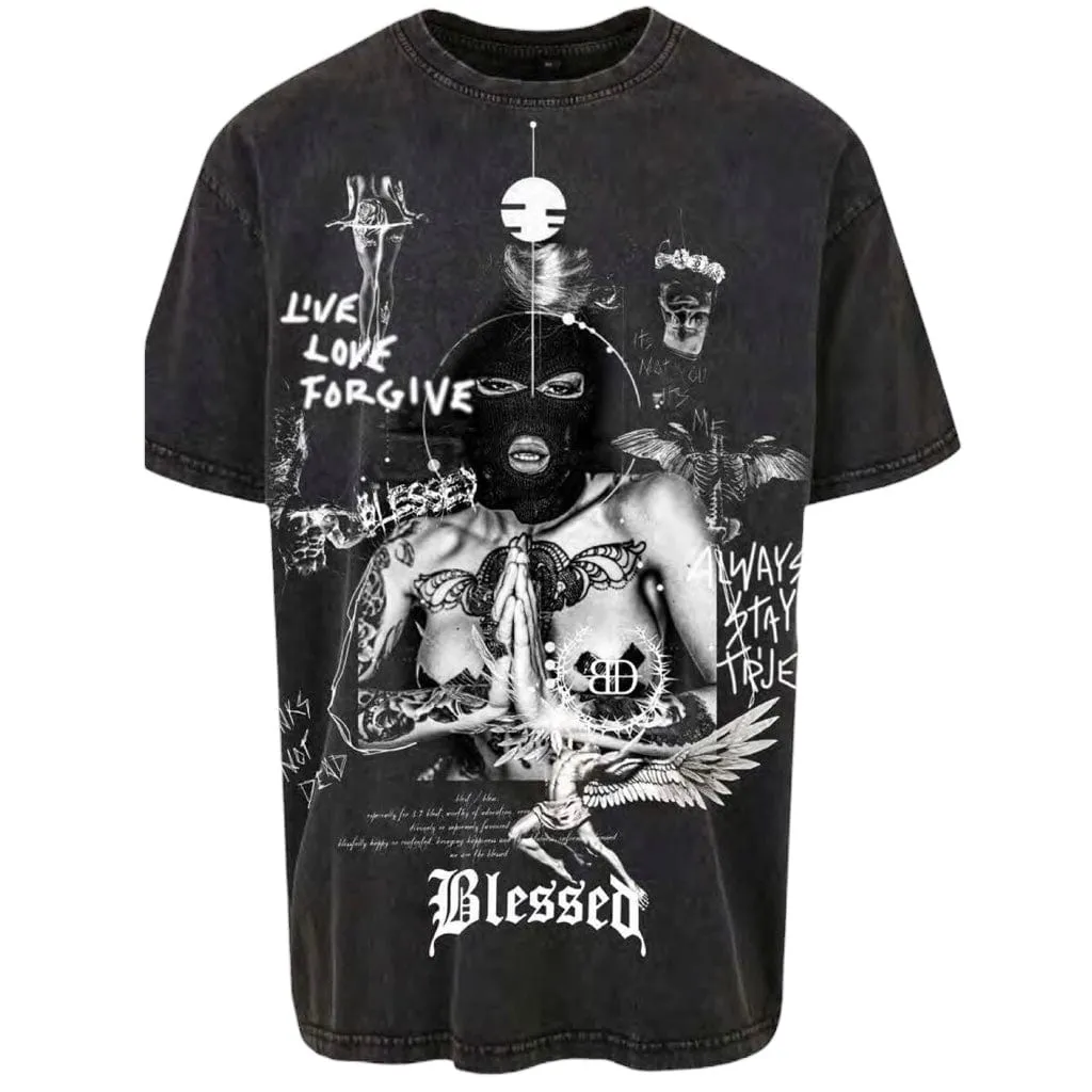 Blessed Now Or Never T Shirt (Black Acid Washed)