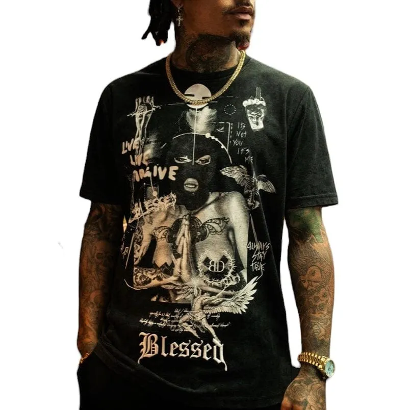 Blessed Now Or Never T Shirt (Black Acid Washed)