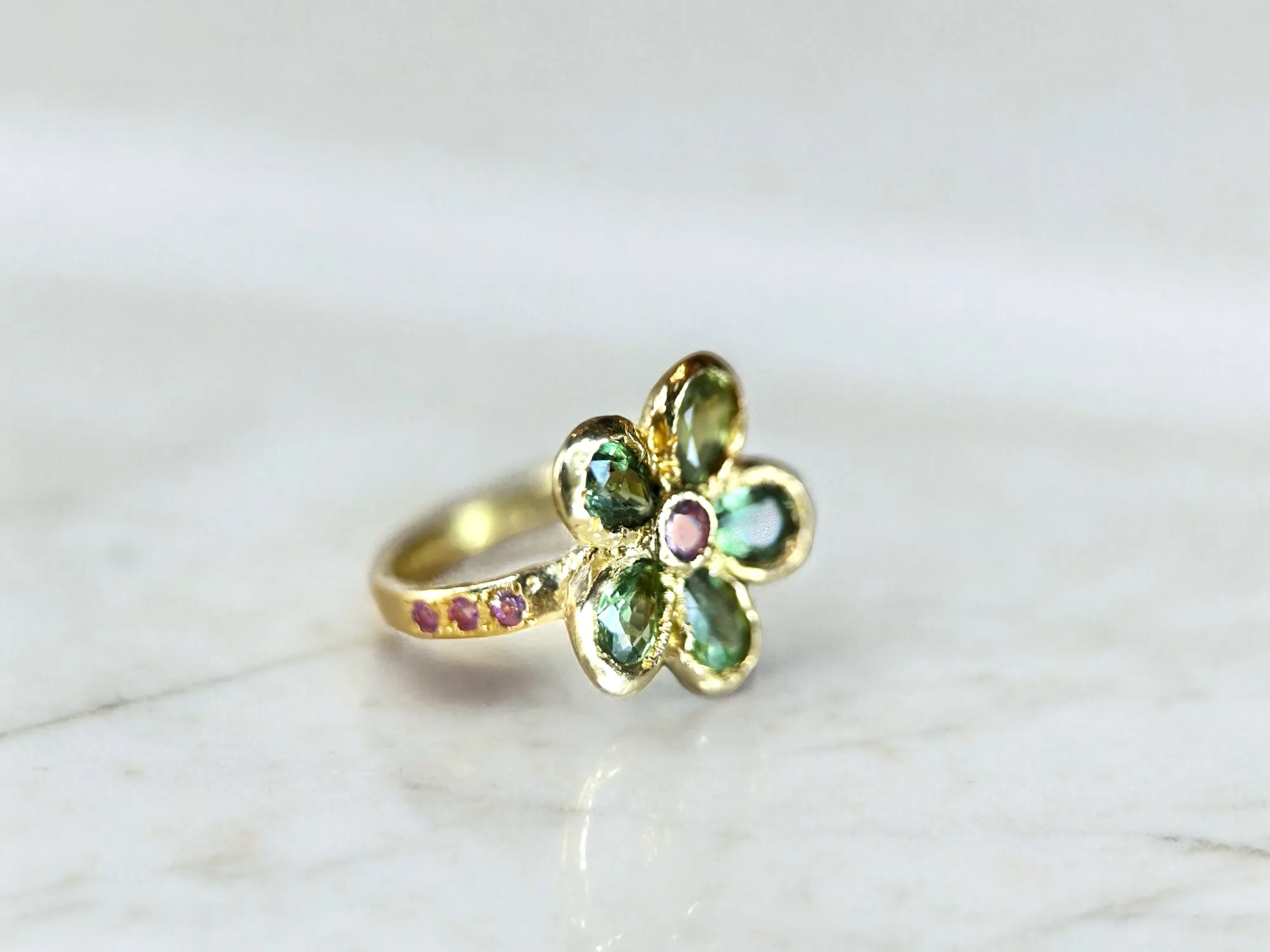 Blossom Sapphires Flower in 18ct Gold One of a kind (Exclusive to Tomfoolery London)