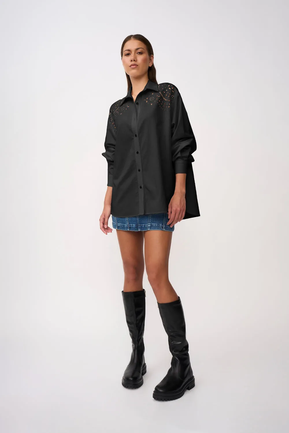 Bowie Broderie Shirt - Black