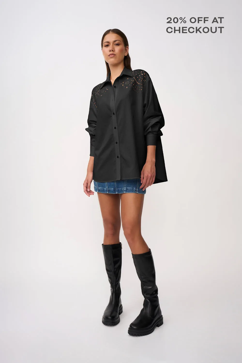 Bowie Broderie Shirt - Black