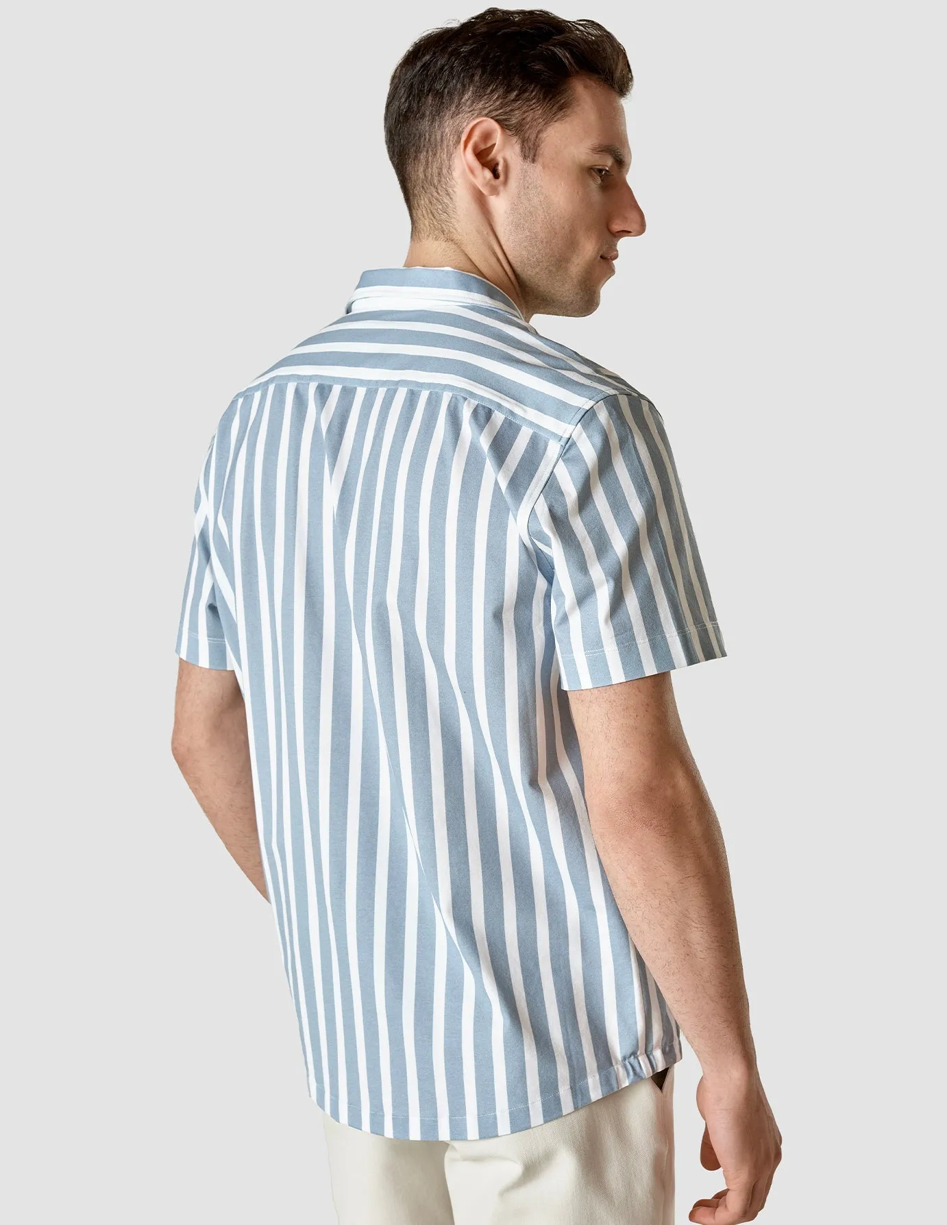 Bowling Short Sleeve Shirt Bold Stripes Light Blue