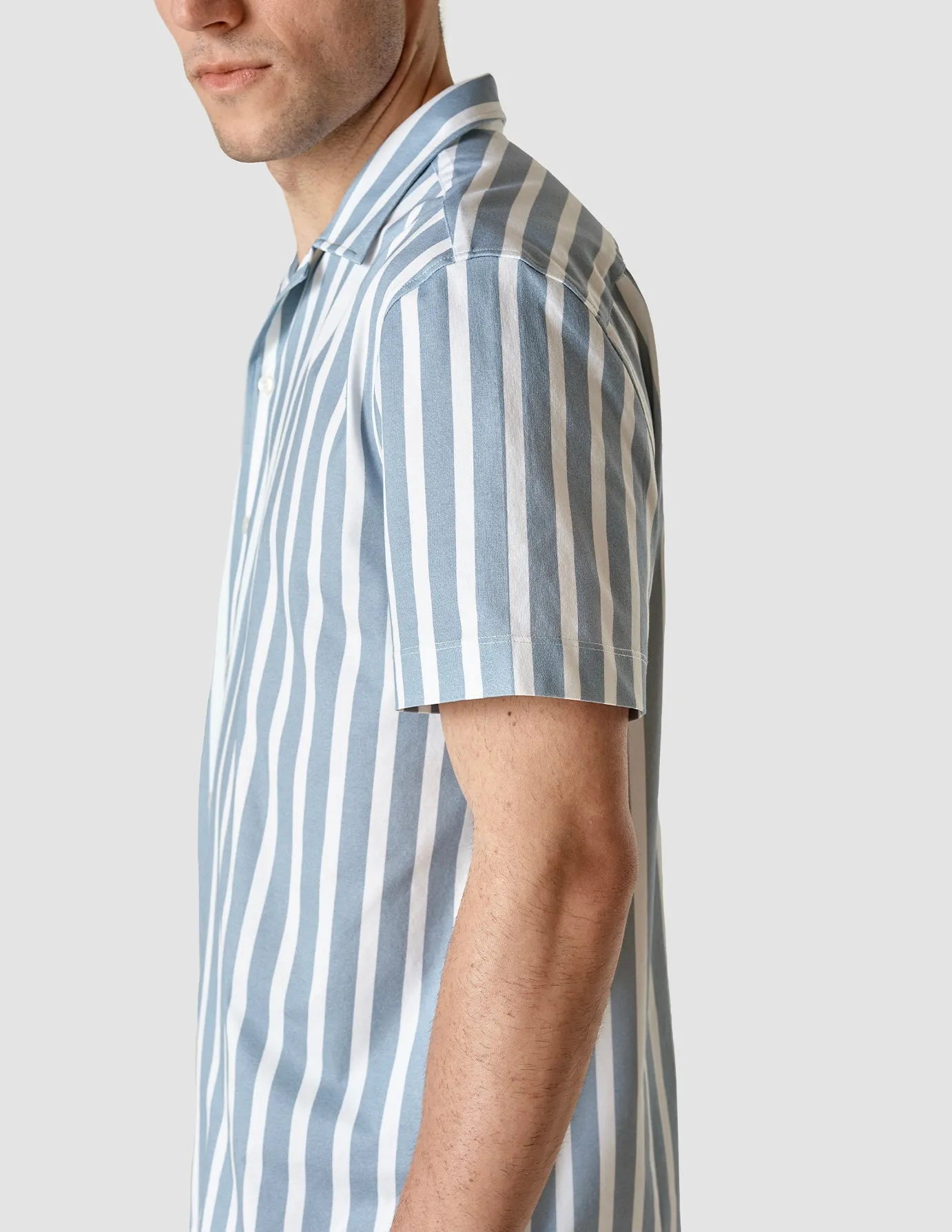 Bowling Short Sleeve Shirt Bold Stripes Light Blue