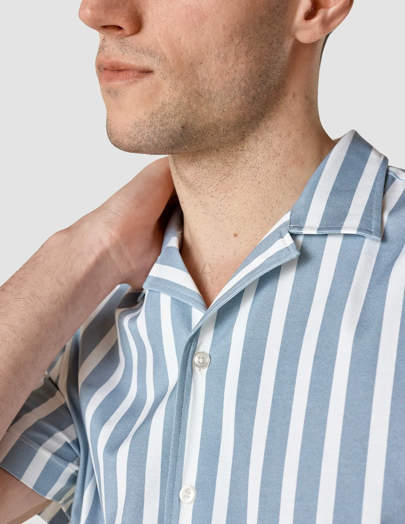 Bowling Short Sleeve Shirt Bold Stripes Light Blue