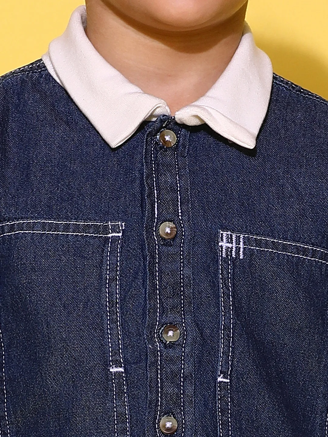 Boys Dark Blue 100% Cotton Washed Full Sleeves Regular Fit Shirt