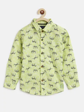 Boys Neon Green Animal Print Shirt