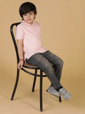 Boys Pink Solid Polo T-Shirt