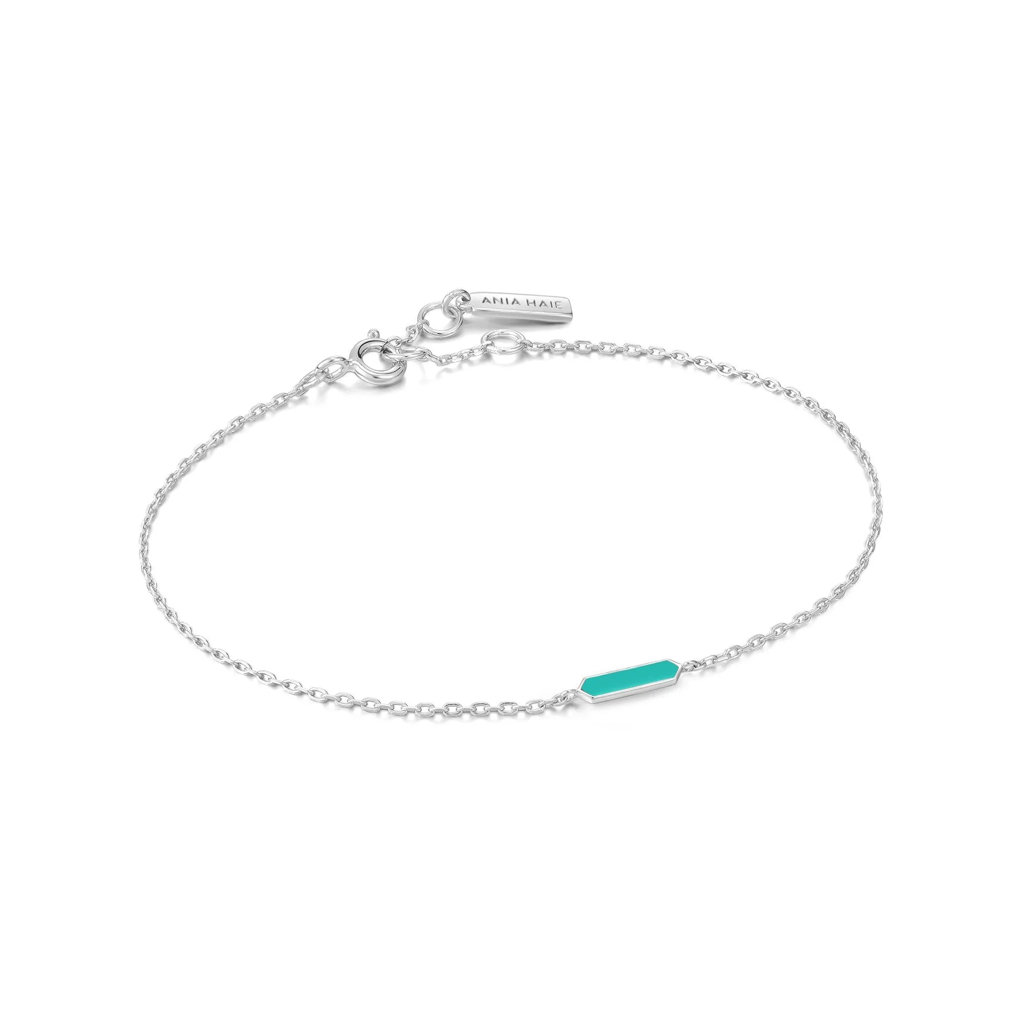 BRIGHT FUTURE TEAL ENAMEL SILVER BAR BRACELET