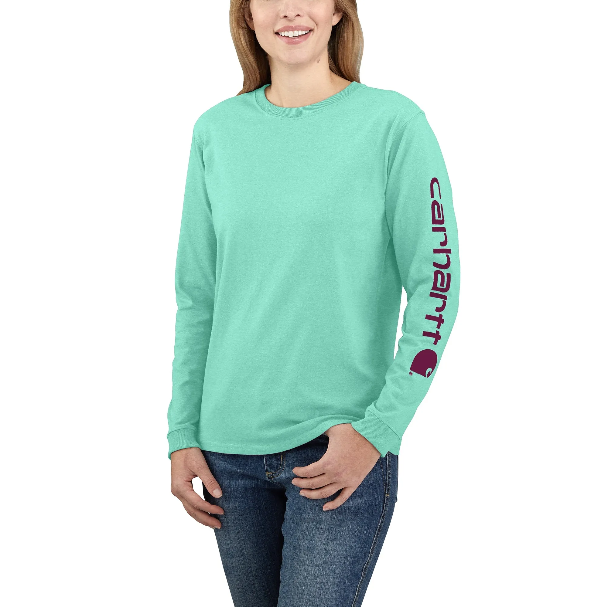 Carhartt Women's Heavyweight Long Sleeve Logo T-Shirt_Sea Green Heather