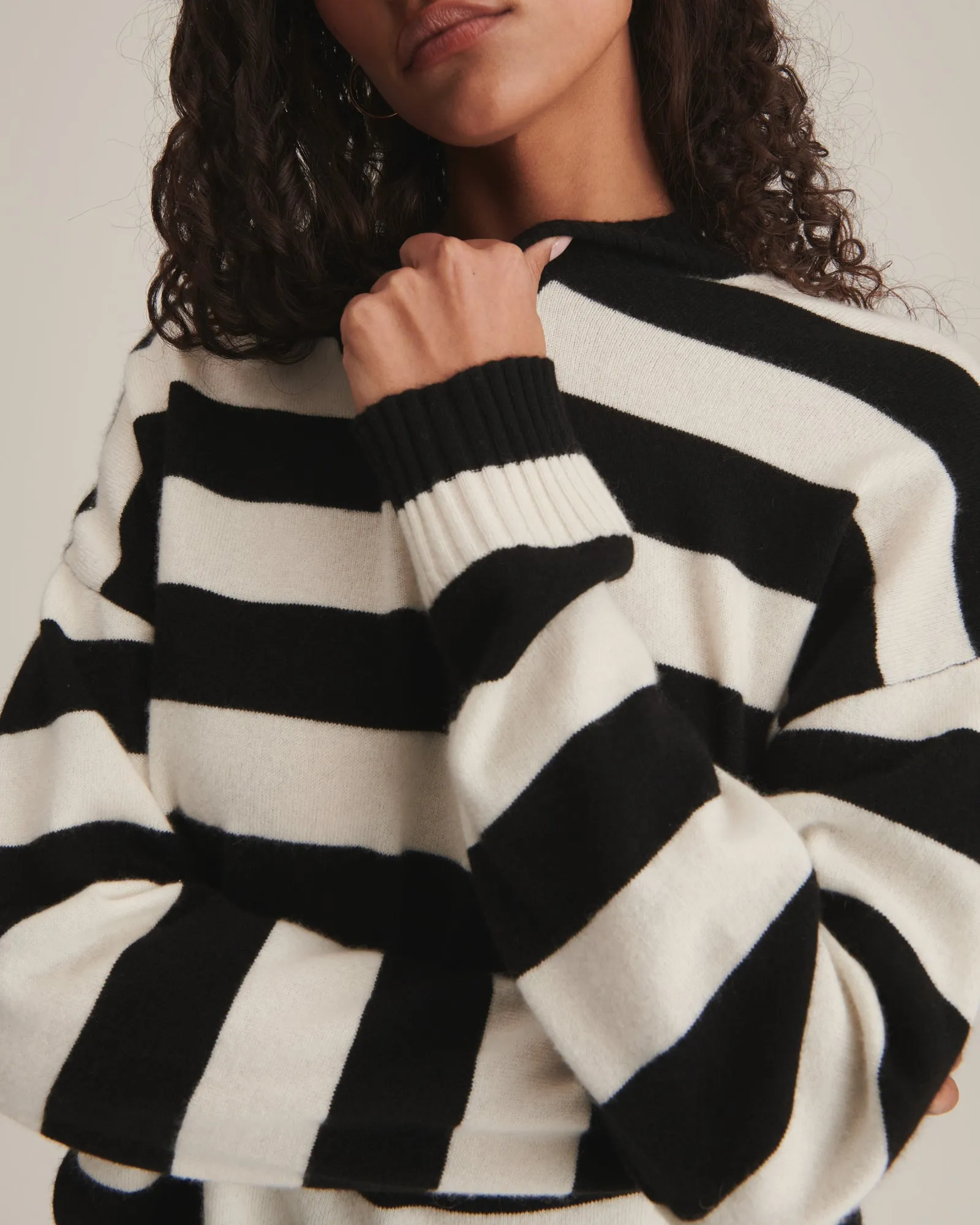 Cashmere Striped Boyfriend V-Neck Sweater