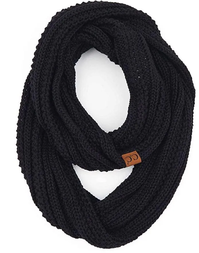 C.C Exclusives Solid Ribbed Infinity Scarf - Black