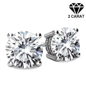 (CERTIFICATE REPORT) 2.00 CT DIAMOND MOISSANITE (D COLOR/VVS) 18K SOLID WHITE GOLD EARRINGS STUD