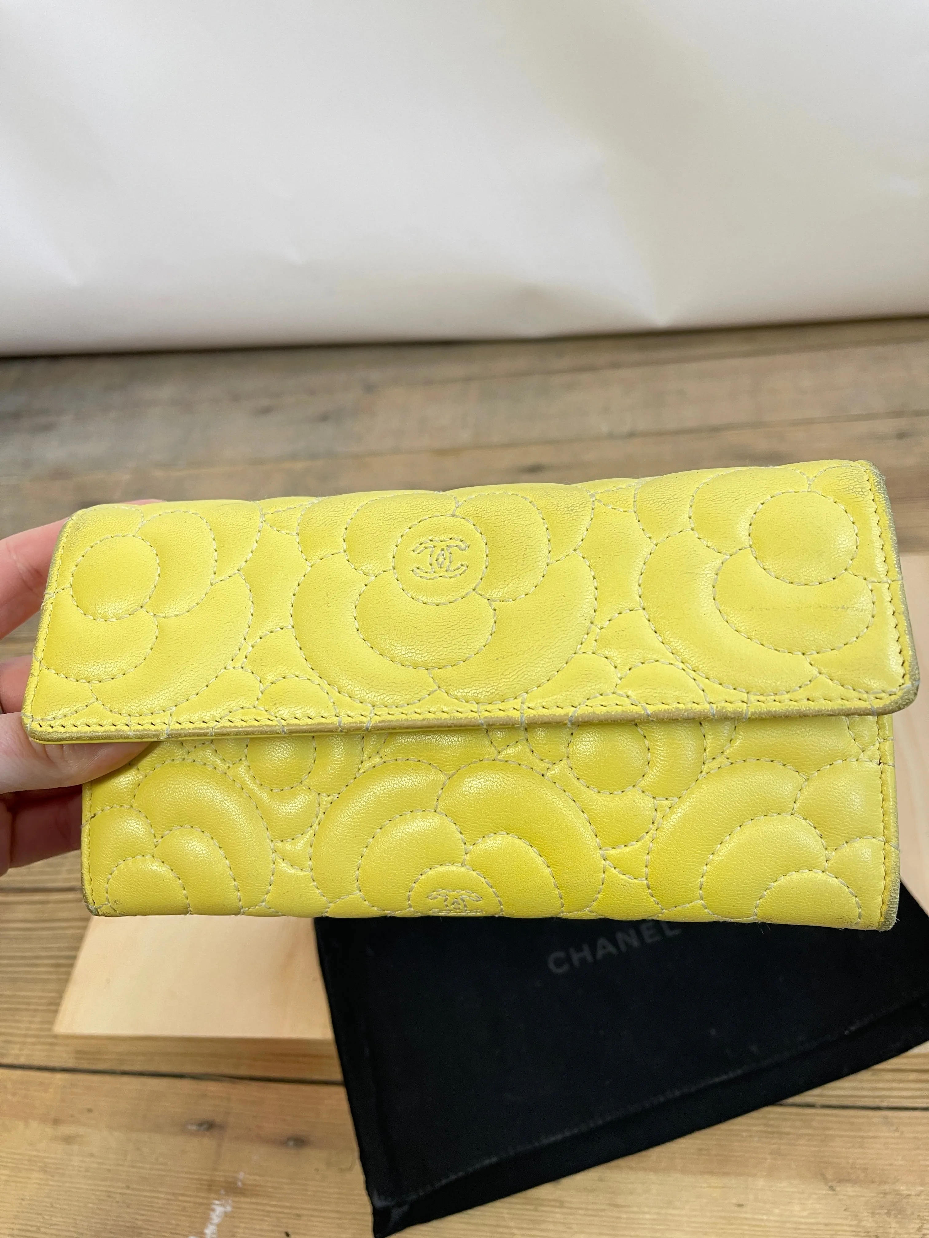 Chanel Camellia Lemon Yellow Wallet