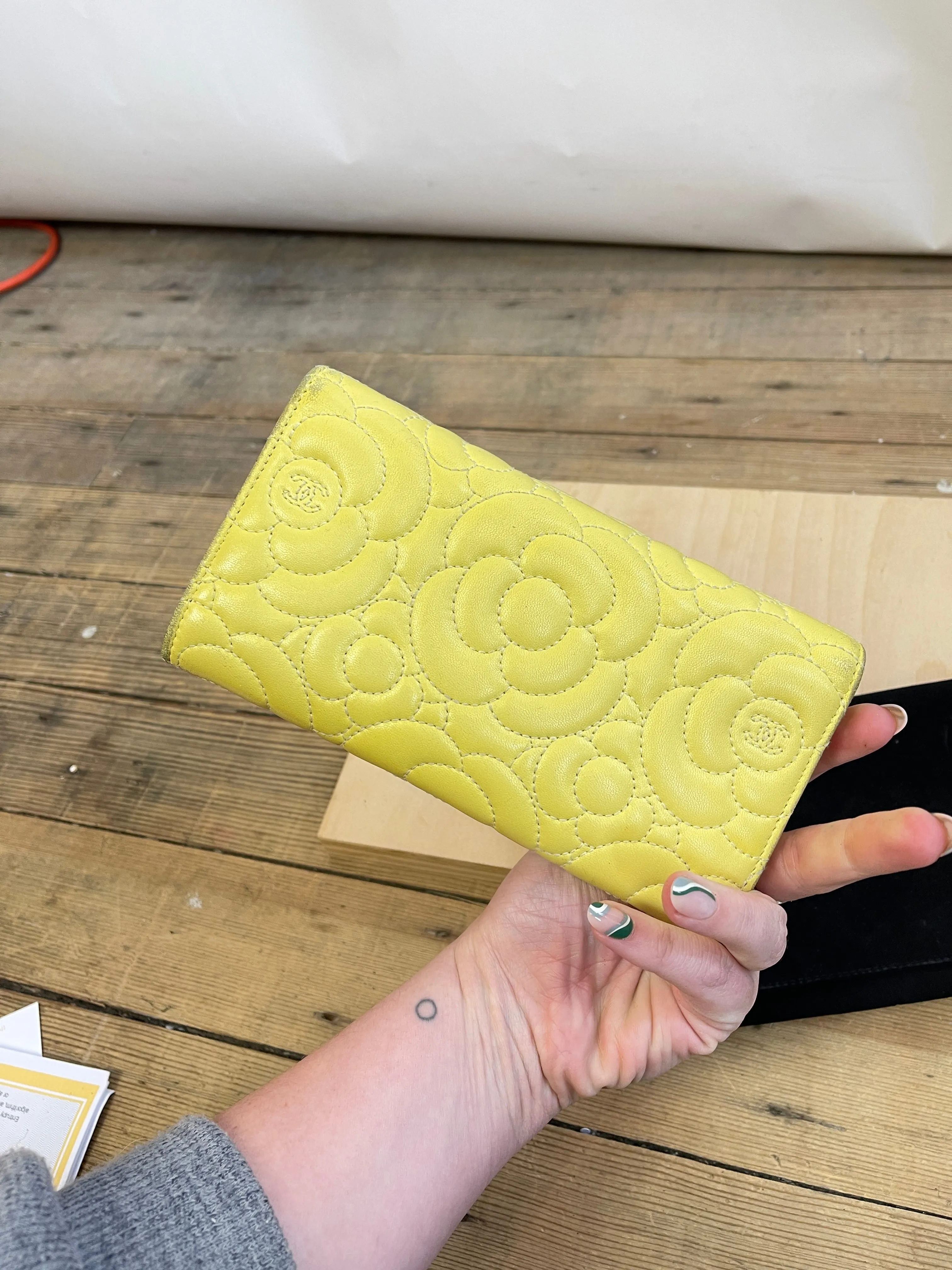 Chanel Camellia Lemon Yellow Wallet