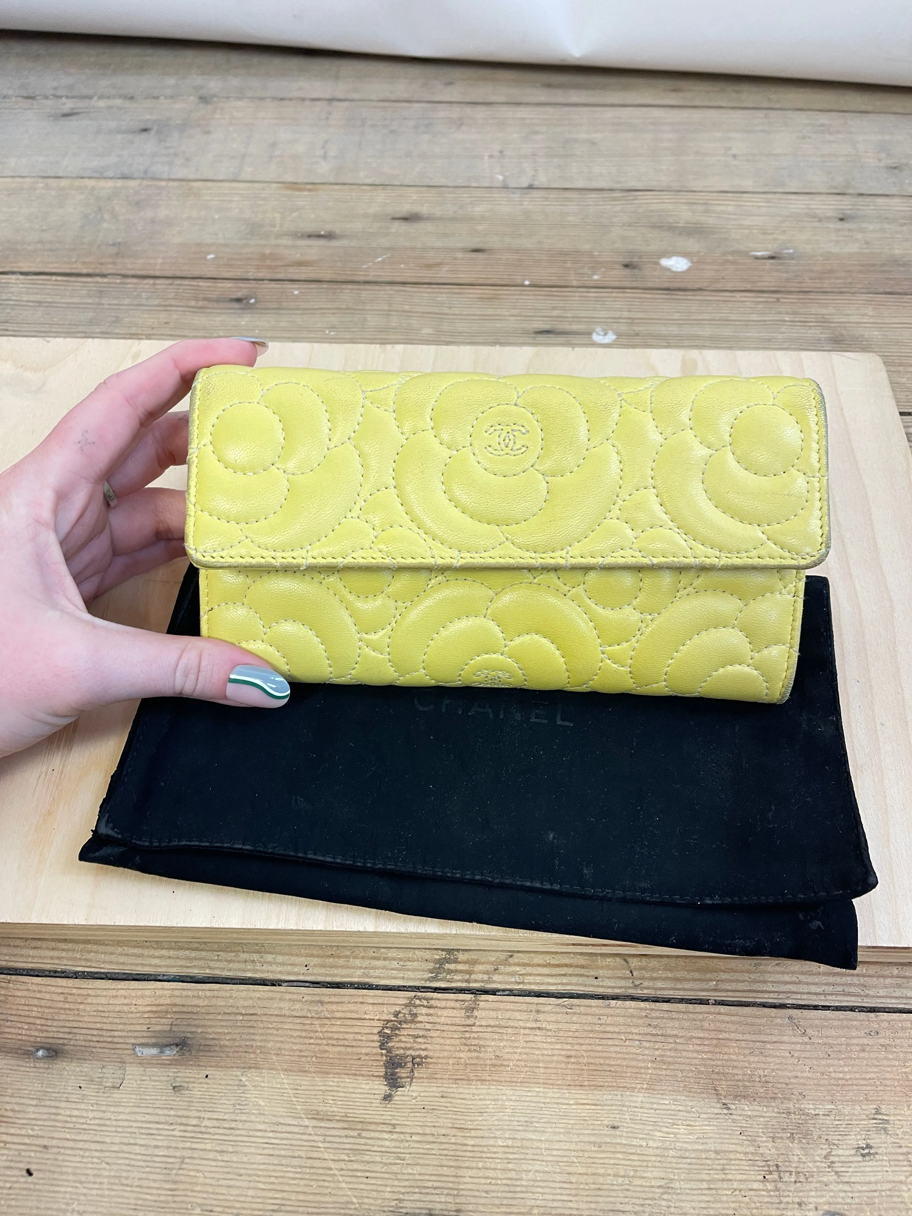 Chanel Camellia Lemon Yellow Wallet