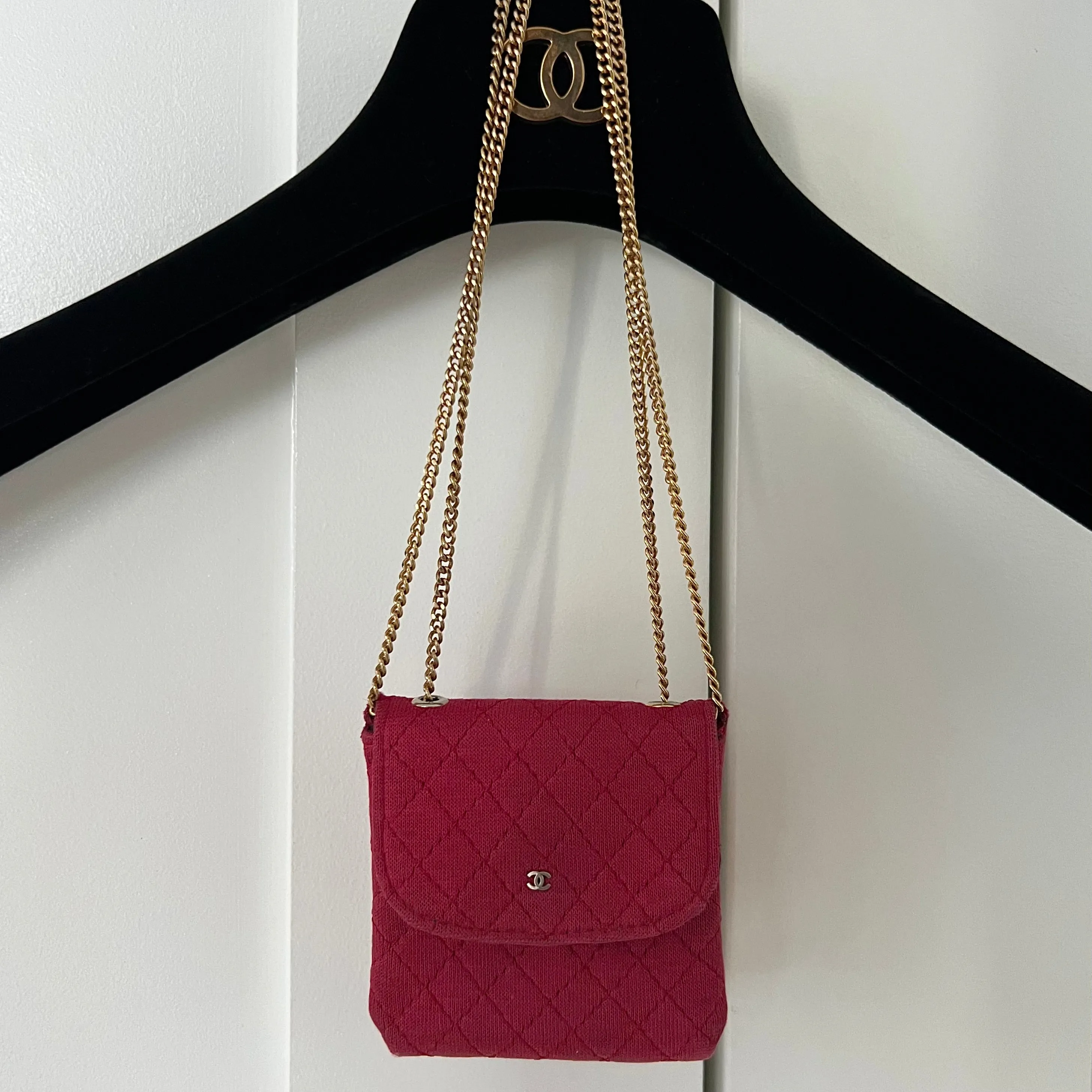 Chanel Vintage Mini Red Jersey Necklace Bag