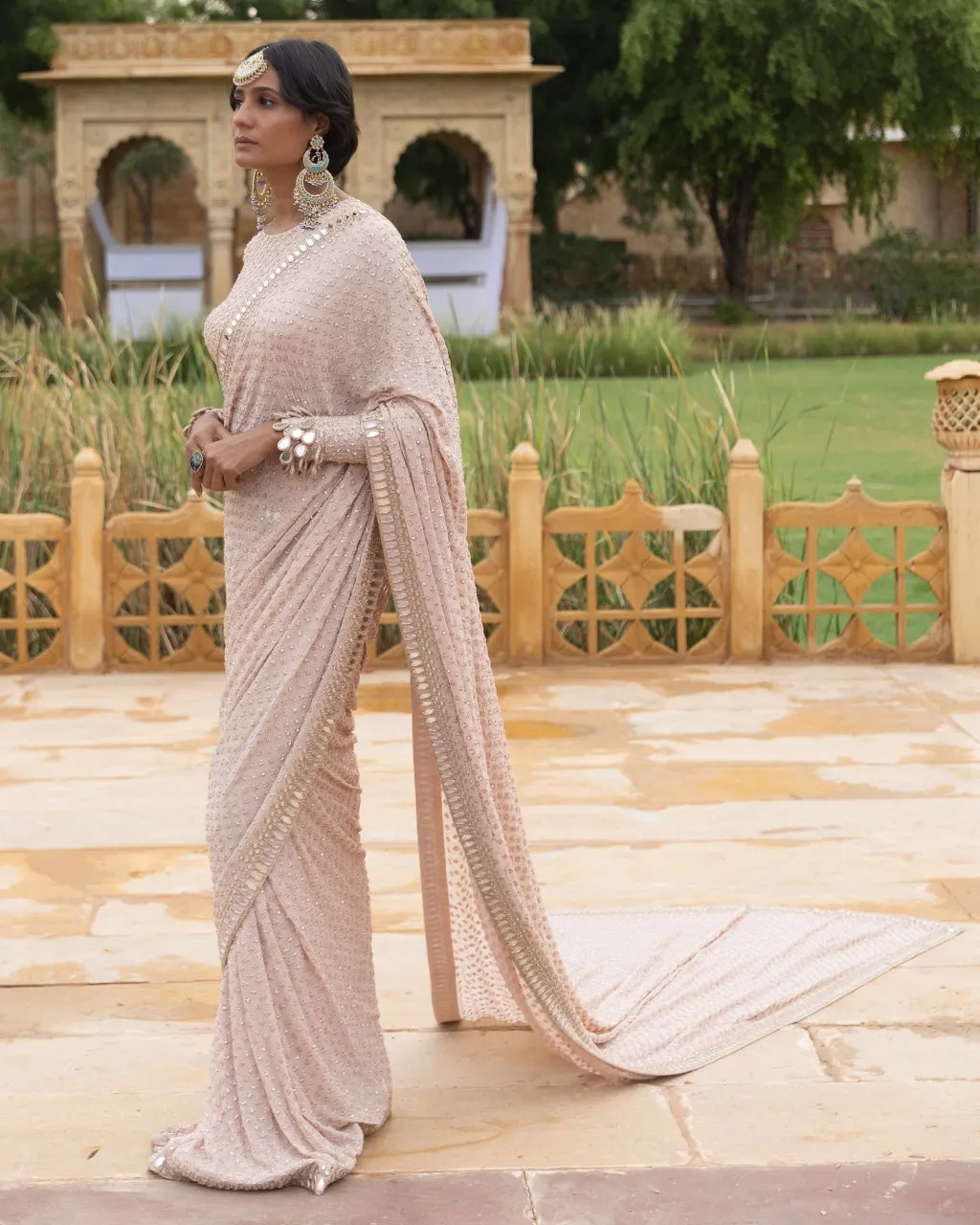 Classic Dusty Pink Embroidered Sari Set