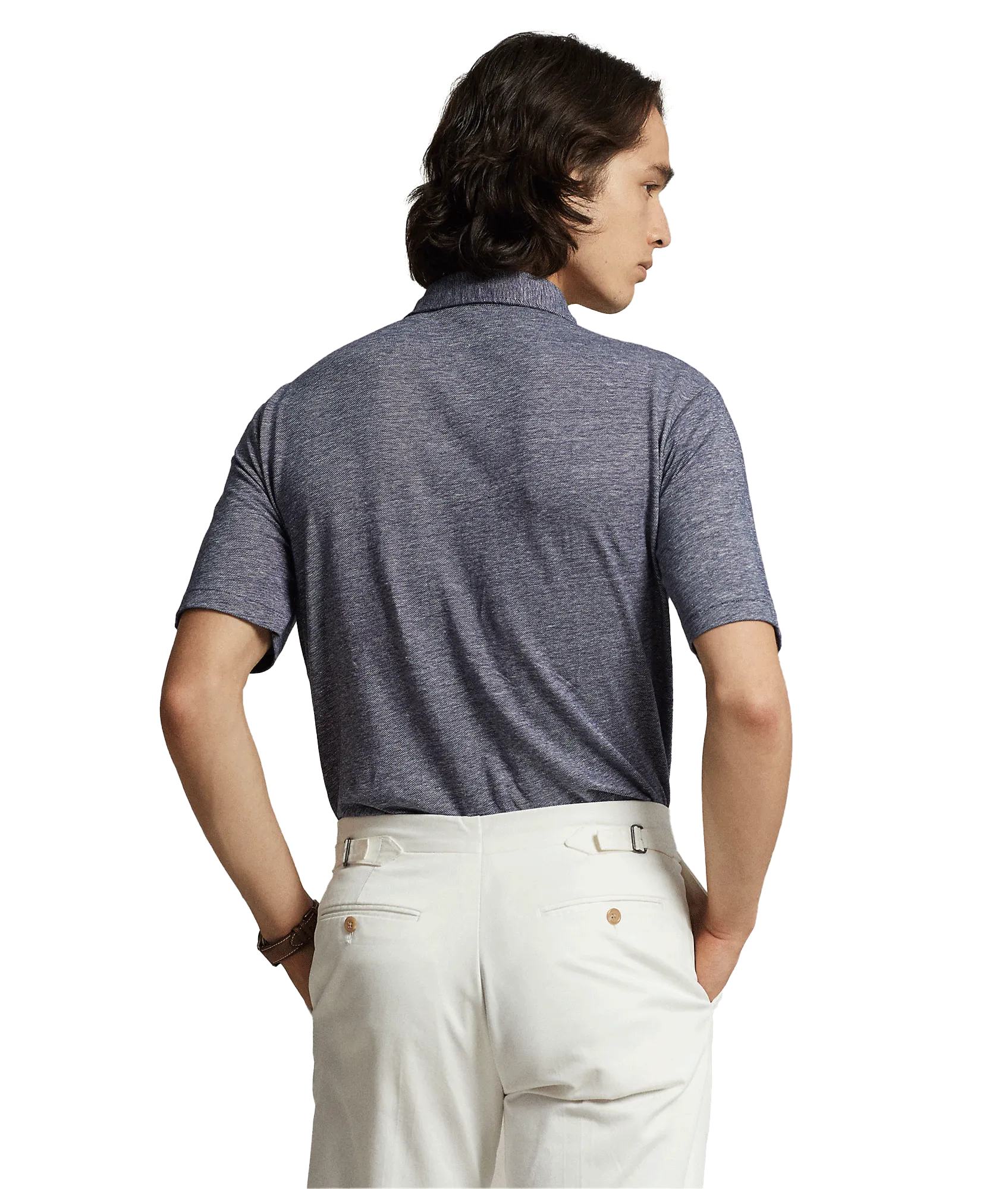 Classic Fit Cotton-linen Mesh Polo Shirt - Navy