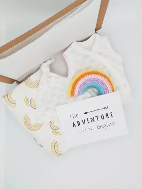 Clouds and Rainbows Gift Box - Incubator Vest, Hat, Toy, Muslin & Card