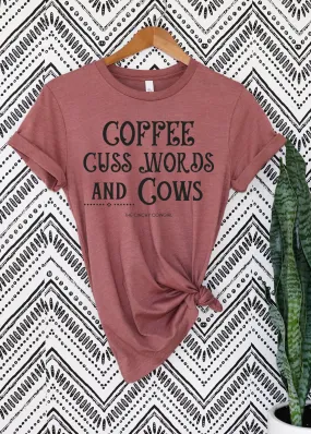 Coffee Cuss Words & Cows Short Sleeve Graphic Tee