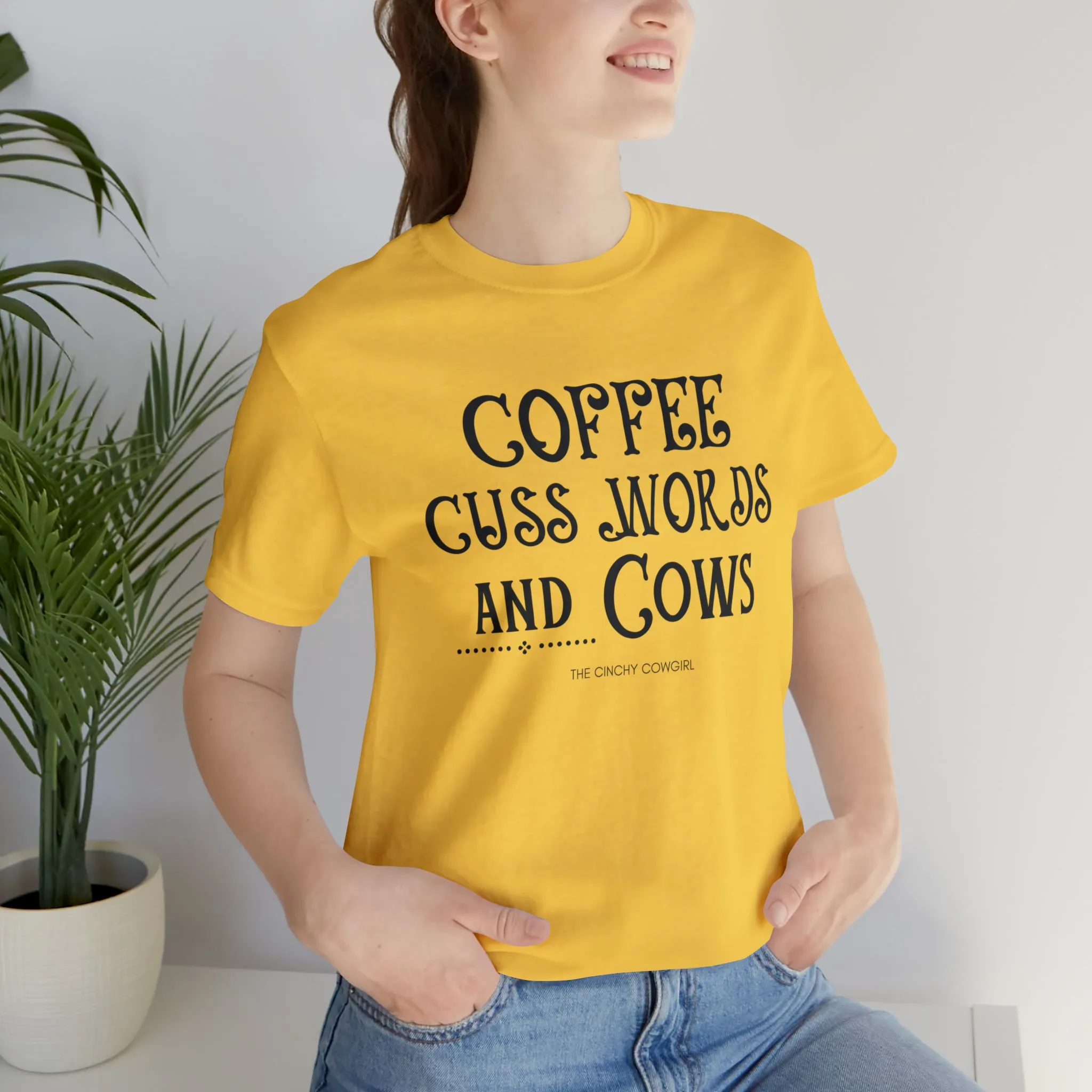 Coffee Cuss Words & Cows Short Sleeve Graphic Tee