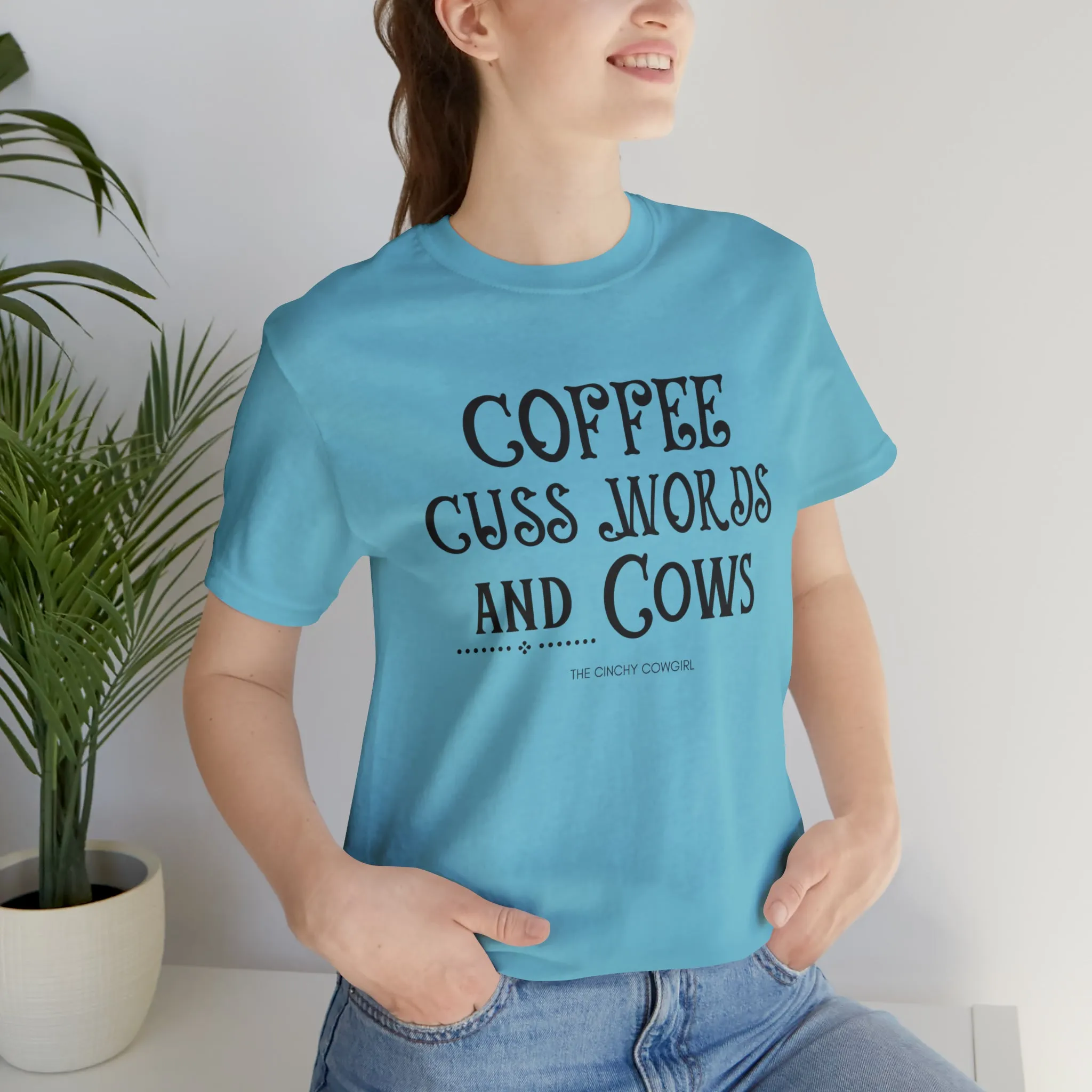 Coffee Cuss Words & Cows Short Sleeve Graphic Tee